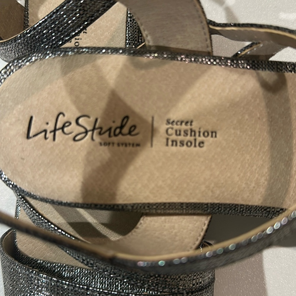 Life Stride Silver Metallic Minimalist Sandals - Picture 2 of 5
